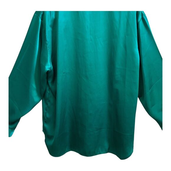 Delicates Pajama Set Womens LARGE Green Satin Long Sleeve Elastic Waist PJs - Picture 9 of 16